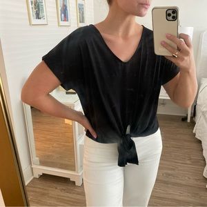 Black v neck tie front top